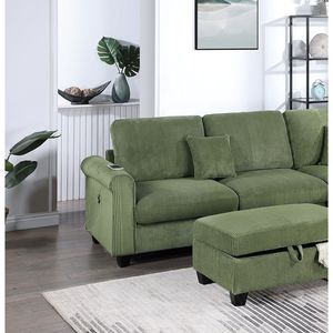 Splendido Set di Mobili per Soggiorno in Velluto a Coste Color Salvia, Divano LAF, Chaise Longue RAF e Pouf, 3 Pezzi - Product Image 3