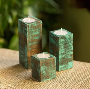 Regalos de Navidad: Juego de 3 Portavelas Rústicos de Madera Hechos a Mano para Velas de Té, Vajilla y Decoración de Mesa al Mejor Precio - Product Image 1