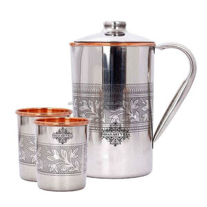 Ensemble de pichets à eau en cuivre avec couvercle et deux tasses, design indien traditionnel, grande capacité, pour usage domestique - Product Image 2