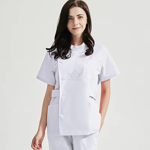 Women's Button Front Medical <b>Scrub</b> <b>Top</b> Short Sleeve Stand Collar Multi Pocket Nursing Hospital Healthcare Uniform - Product Image 6