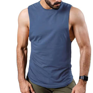 Chalecos Deportivos Personalizados para Hombre, Camisetas sin Mangas de Algodón, Aberturas en los Brazos, Decoración Estampada, Camisetas Deportivas Sólidas para Fitness - Product Image 1
