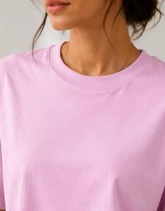 Camiseta Casual de Mujer, Cuello Redondo, Manga Corta, Corte Holgado, Color Rosa Sólido, Tejido de Punto Jersey, 100% Algodón, Para Todas las Temporadas, Largo Regular - Product Image 2