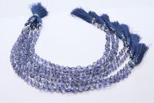 Perles de pierre d'iolite naturelle facettées en forme de cœur, 5-6 mm, perles d'iolite en forme de cœur percées sur une longueur de 10 pouces pour la création de bijoux - Product Image 4