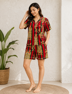 Conjunto de Pijama de Algodón con Estampado de Tigre y Rayas para Mujer, Diseño Artesanal Tradicional Hecho a Mano, Ropa de Dormir y para Estar en Casa - Product Image 6
