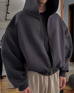 Heavyweight 500Gsm Cotton Fleece <b>Cropped</b> Boxy <b>Zip</b>-<b>up</b> Hoodies Men Oversized Winter Streetwear Custom Logo Private Label <b>Hoodie</b> - Product Image 4