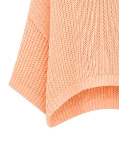 Suéter corto de punto oversize personalizado color melocotón para mujer, jersey holgado de punto calado con manga ancha acanalada, top informal de moda - Product Image 6
