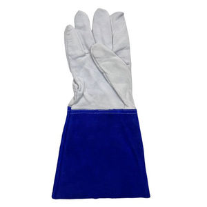 Gants de soudage en cuir de vachette, blancs, avec revers bleus, doublure en coton, protection anti-éclaboussures de type A pour soudage à l'arc - Product Image 3