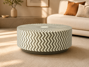 Round Bone Inlay <b>Coffee</b> <b>Table</b> Chevron Pattern Modern Traditional Design Storage Living Room Furniture - Product Image 1
