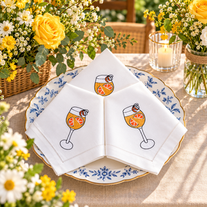 Élégantes serviettes de table en coton brodé motif agrumes, ensemble de serviettes pour boissons rafraîchissantes pour mariage estival et décoration de table - Product Image 2