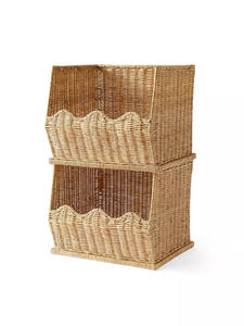 Handmade Scalloped Woven Rattan <b>Stackable</b> Bin - Open-Front Natural Wicker Toy Organizer for Nursery - Product Image 4