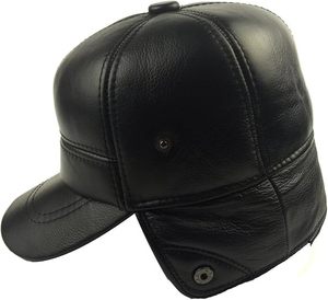 Casquette de baseball unisexe ajustable en cuir pour l'hiver avec cache-oreilles, chapeau de chasse doux pour homme - Product Image 5