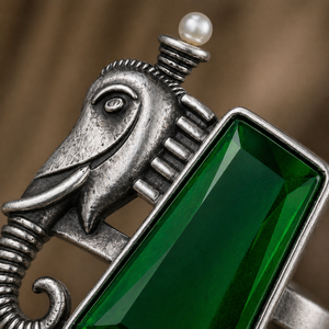 Anillo de Cóctel ELVORA GEMS con Diseño de Elefante en Plata 925 con Engaste de Bisel de Piedra Verde, Estilo Bohemio Vintage, Unisex, para Uso Diario - Product Image 6