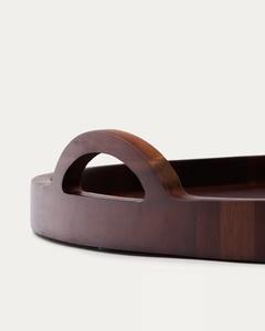 Plateau de service en bois massif, plateau décoratif en bois, plateau de cuisine en bois d'acacia finition foncée, certifié FSC 100% - Product Image 3