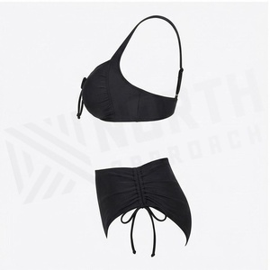 Ensemble bikini 2 pièces noir pour femme avec détail cordon de serrage, bas taille haute et haut push-up - Product Image 3