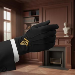 Square & Compass Masonic Embroidered Cotton Gloves - [<b>Black</b>] One Size Fits Most Perfect for Your Ceremonial Needs - Product Image 2