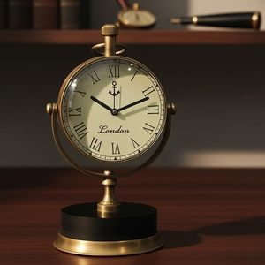 Horloge de bureau en laiton M F INTERNATIONAL EXPORTS, design circulaire traditionnel, mouvement à quartz silencieux sans tic-tac, affichage à aiguilles, Londres - Product Image 1