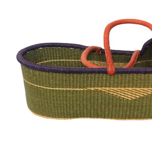 Panier à langer moderne en jonc de mer vert, avec panier à langer pour enfant en rotin et sangles en cuir - Product Image 3