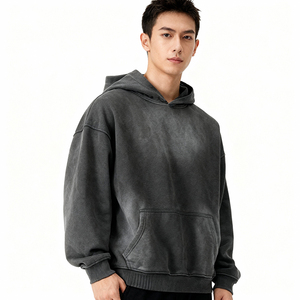 Custom Winter Oversized Crop French Terry Streetwear Puff Printed Pullover Hoodie 100% Cotton 460GSM Washed Silk Screen printing - Product Image 2