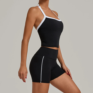 Ensembles de shorts et hauts en lin pour femmes, tenues de sport, ensembles de yoga 2 pièces, vêtements de fitness, vente en gros, logo personnalisé, OEM/ODM - Product Image 3