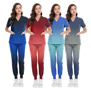 Conjuntos de Uniformes Médicos Unisex, Pantalones de Mezclilla con Cordón Ajustable y Degradado Personalizado, Blusas sin Mangas, Uniforme de Hospital - Product Image 4