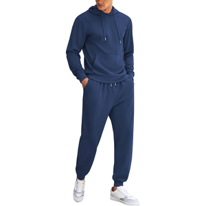 Breathable Cotton Blend Tracksuit Men Summer Gym Wear Set <b>Slim</b> <b>Fit</b> <b>Jogger</b> Hoodie Plain Color Two Piece 350GSM - Product Image 1