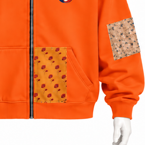 Sweat-shirt à capuche zippé surdimensionné en patchwork orange, imprimé, style streetwear décontracté, unisexe - Product Image 6