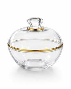 Contenedor Moderno de Vidrio Transparente para Almacenamiento de Alimentos con Tapa Apilable y Borde Dorado, Soplado a Mano - Product Image 1