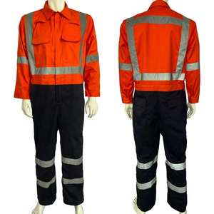 Ensemble de vêtements de travail industriels bleu marine, veste de sécurité réfléchissante et pantalon, uniforme d'ingénieur en deux pièces, combinaison de travail de construction - Product Image 1