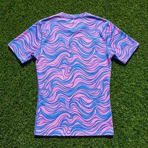 T-shirt de compression à manches longues pour homme, imprimé vague bleu rose, pour la gym, le fitness, la course, vêtement de sport performant, couche de base athlétique - Product Image 6