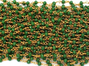 Chaîne de chapelet en perles d'émeraude hydrofuges, perles rondes facettées de 3 mm, fil plaqué or, chaîne en vrac pour la fabrication de bijoux - Product Image 6