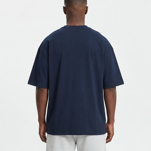T-shirt Homme Oversize Bleu Marine à Manches Courtes avec Impression de Logo Personnalisé, Col Rond Décontracté en Coton Jersey – Meilleure Vente - Product Image 3