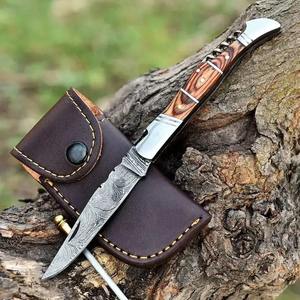 Cuchillo de Bolsillo de Acero de Damasco Hecho a Mano de Alta Calidad con Funda de Cuero, Regalo Perfecto para Camping, para Padres, Compatible con OEM y ODM - Product Image 5