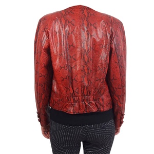 แจ็คเก็ตหนังงูเหลือมสำหรับผู้หญิง, ใหม่เสื้อแจ็คเก็ตนักขี่จักรยานหนังลายนูนพิมพ์ลายงู - Product Image 4