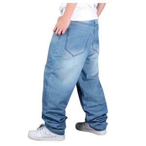 Men's Gray Washed <b>Denim</b> Wide Leg Pants Elastic Waist Casual Style Cotton <b>Material</b> Breathable Spring Fashion - Product Image 1