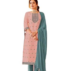 Último diseñador Faux Georgette bordado secuencia Jacquard trabajo Kurti conjunto por Fab Zone - Product Image 1