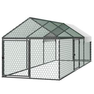 Gallinero Metálico con Techo de Espiral de 3 Puertas y Cubierta Impermeable para 6-8 Gallinas, 3.3 x 9.8 x 3.3 pies, Compatible con Gallineros de Madera - Product Image 1