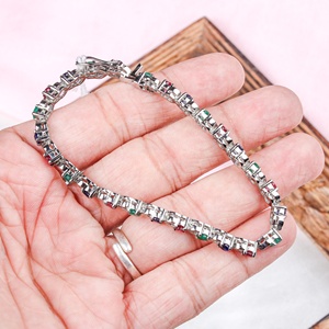 Wholesale 925 <b>Solid</b> Sterling <b>Silver</b> Natural Multi Gemstone Round Bezel Set Statement Tennis <b>Bracelet</b> Fine Jewelry Memoria Jewels - Product Image 5