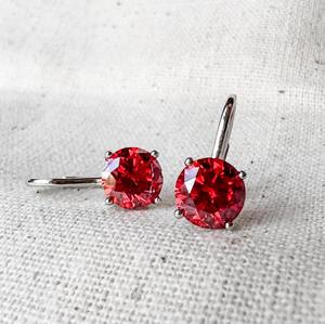 2 Ct Crimson <b>Red</b> Moissanite Solitaire Drop <b>Earrings</b> In Sterling Silver Custom Made Diamond <b>Earrings</b> For Birthday Gift For Women - Product Image 3