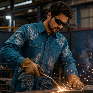 Custom Men's <b>Welding</b> <b>Shirts</b> Fr Flame Retardants Welder Work Wear Lightweight Frc Fire Resistant Clothing Long Sleeve <b>Shirts</b> - Product Image 6