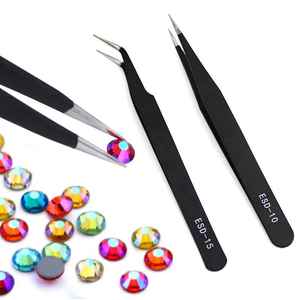 Ensemble de pinces de précision antistatiques ESD en acier inoxydable, pointe fine courbée, pour extensions de cils, application de strass - Product Image 1