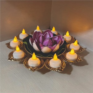 Traditional Metal Urli Bowl with 8 Lotus Tea Light Holders for Diwali Decoration Floral <b>Floating</b> <b>Candle</b> Pot Wedding Centerpiece - Product Image 2