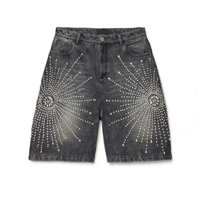 Nouvelle mode OEM à prix abordable pour hommes : Short en toile uni avec strass, style urbain, écologique, respirant, logo/couleurs personnalisables, haute qualité - Product Image 1