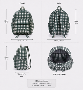 Mochila de Algodón a Cuadros Verde Geométrica Le Souvenirs, 15 Pulgadas, Respaldo Suave, Múltiples Bolsillos, Cierre de Cremallera, Unisex, Ligera - Product Image 4