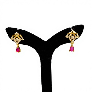 Authentic 22K Solid Gold <b>Drop</b> <b>Earrings</b> for Women Classic Style Floral Design Wedding Anniversary Party Bridal Jewelry - Product Image 1