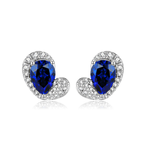 Boucles d'oreilles de luxe en argent 925 avec saphir taille poire et halo de diamants pour femme, bijoux de mariage plaqués rhodium - Product Image 1