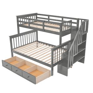 Gray Twin Over Full Bunk Bed with <b>Drawer</b> <b>Storage</b> Guard Rail for Adult Bedroom Dorm LP00021 <b>Old</b> SKU - Product Image 6