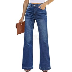 Jeans en denim bleu décontracté et sexy pour femme, coupe droite, taille élastique, lavable, écoresponsable, style streetwear - Product Image 3