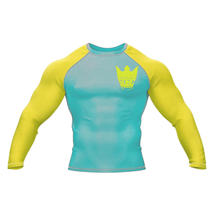 Camiseta Deportiva de Manga Larga para Hombre, Estilo Artes Marciales Mixtas, con Estampado de Corona Azul y Amarilla, Ajustada, de Secado Rápido - Product Image 1