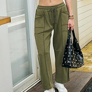 Pantalon de jogging décontracté d'été pour femme, taille haute, coupe ample, avec cordon de serrage, jambe large, style streetwear, vente en gros - Product Image 2