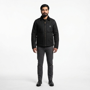 Chaqueta de trabajo cómoda de sarga 100% algodón para hombre, uniforme casual, camisa de trabajo con etiqueta privada OEM, estampado serigrafiado, detección de agujas - Product Image 1